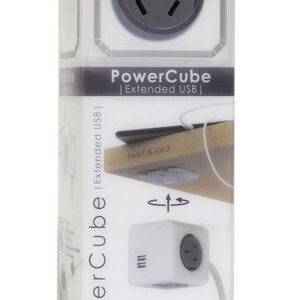 Grey Allocacoc PowerCube 4 Power Outlet And 2 USB Ports